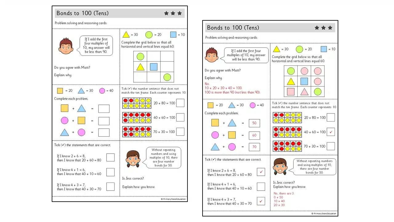 reasoning and problem solving number bonds to 100