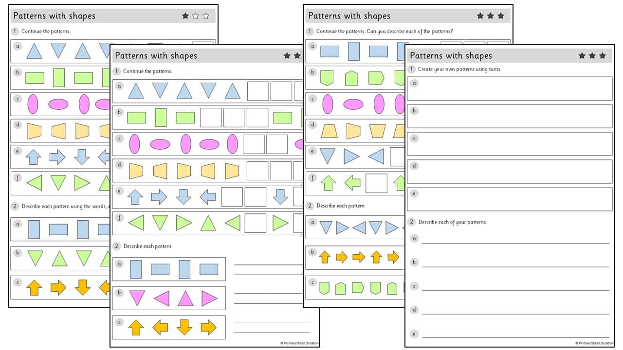 patterns with shapes worksheets primary stars education