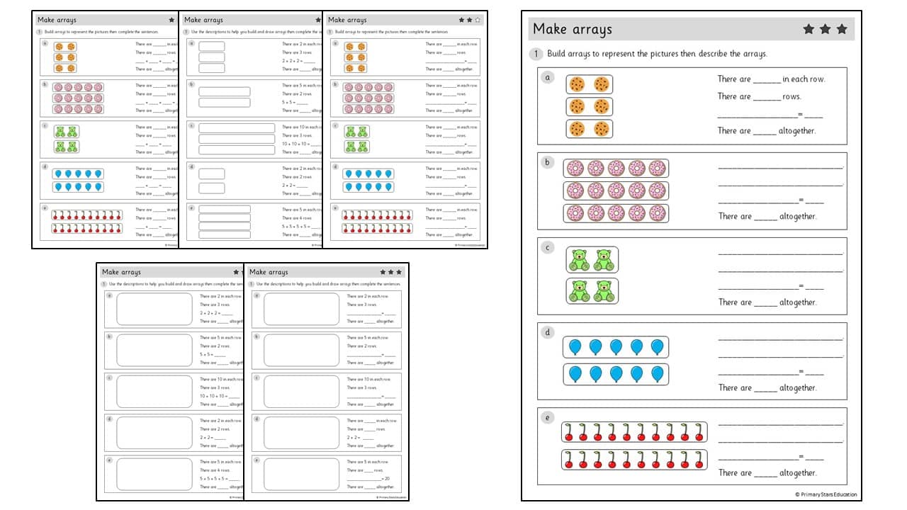 making arrays worksheets primary stars education