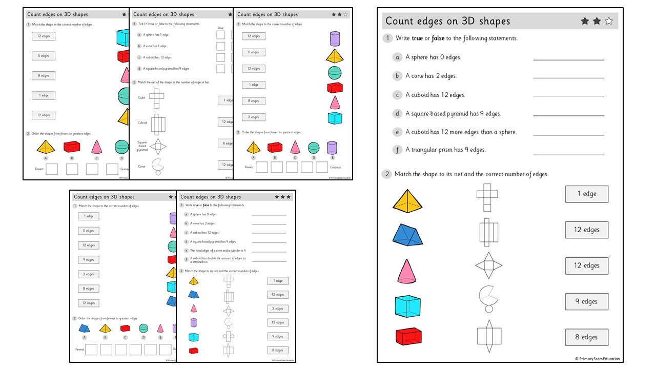 count edges on 3d shapes worksheets primary stars education