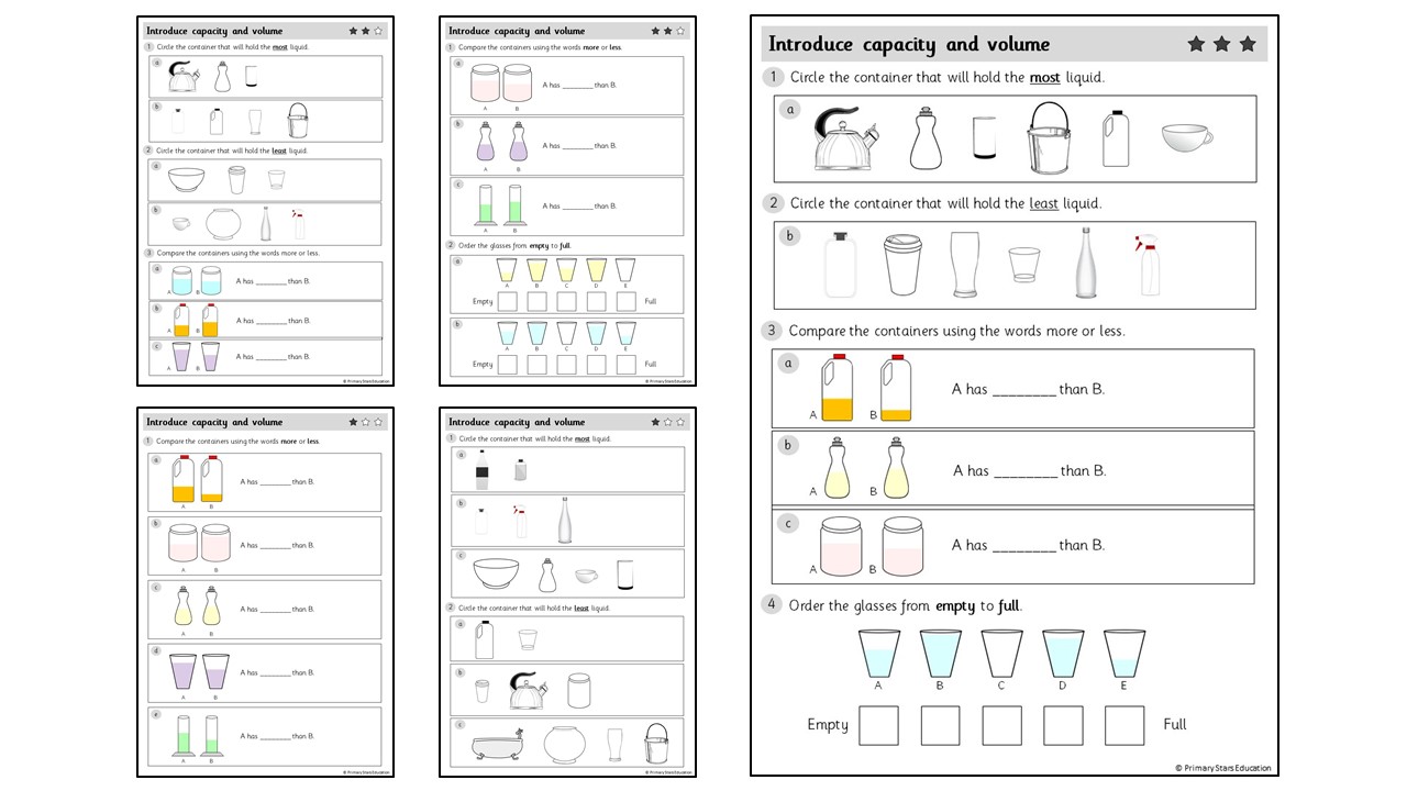 Introduce capacity and volume  Worksheets – Primary Stars Education Inside Measuring Liquid Volume Worksheet