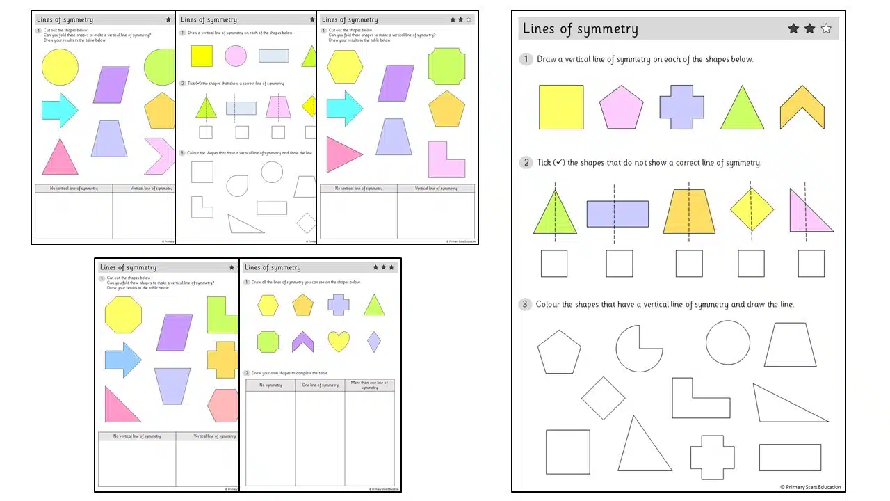 IV. Draw the lines of symmetry for the following figures (if any). 2. 3. ..