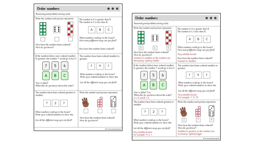 Order Numbers Within 10 Mastery Cards Primary Stars Education 1065