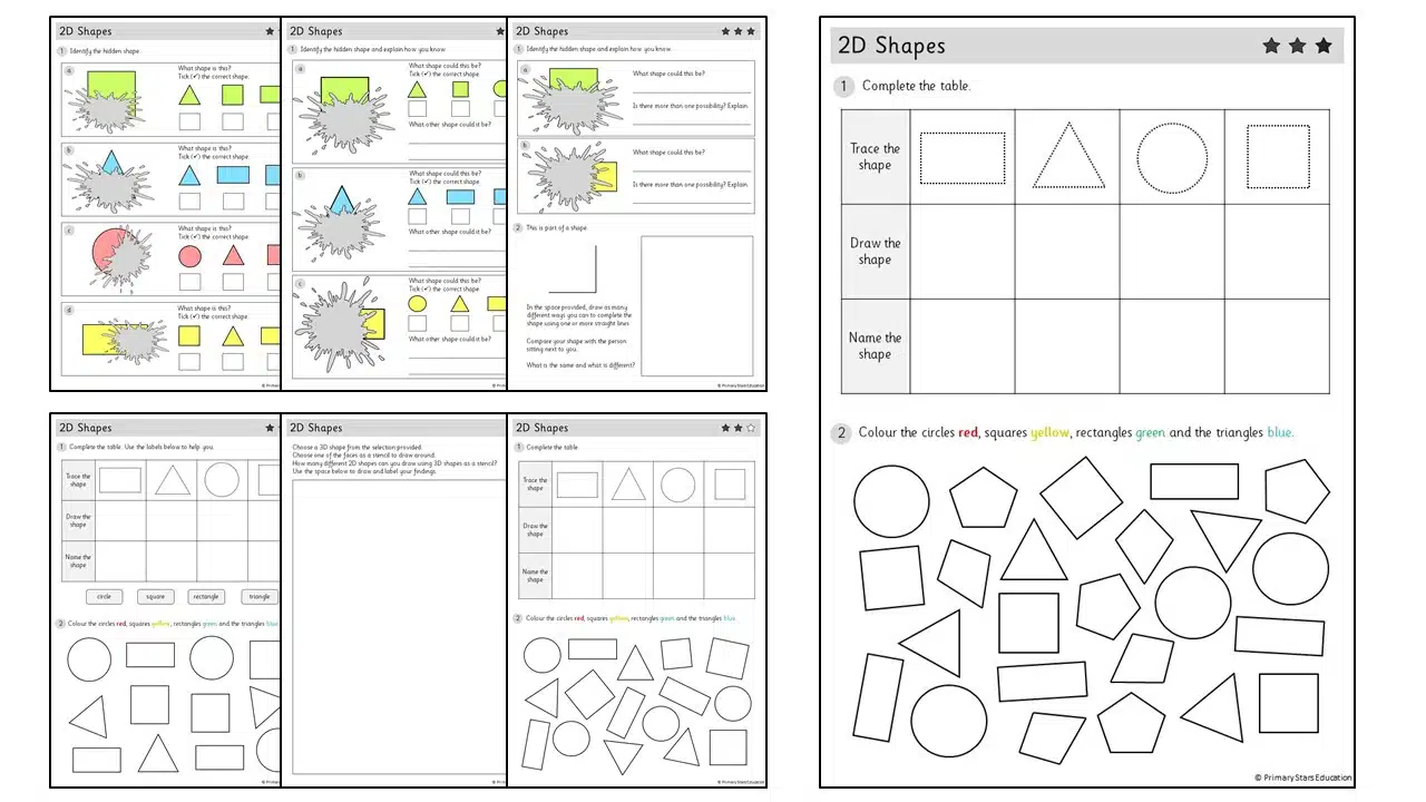 22D shapes  Worksheets – Primary Stars Education In 2 Dimensional Shapes Worksheet