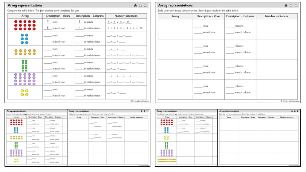 Array representations | Worksheets – Primary Stars Education