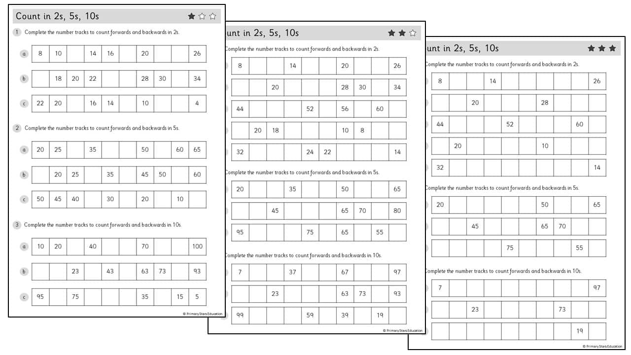 Count in 2s, 5s, 10s Worksheets Primary Stars Education