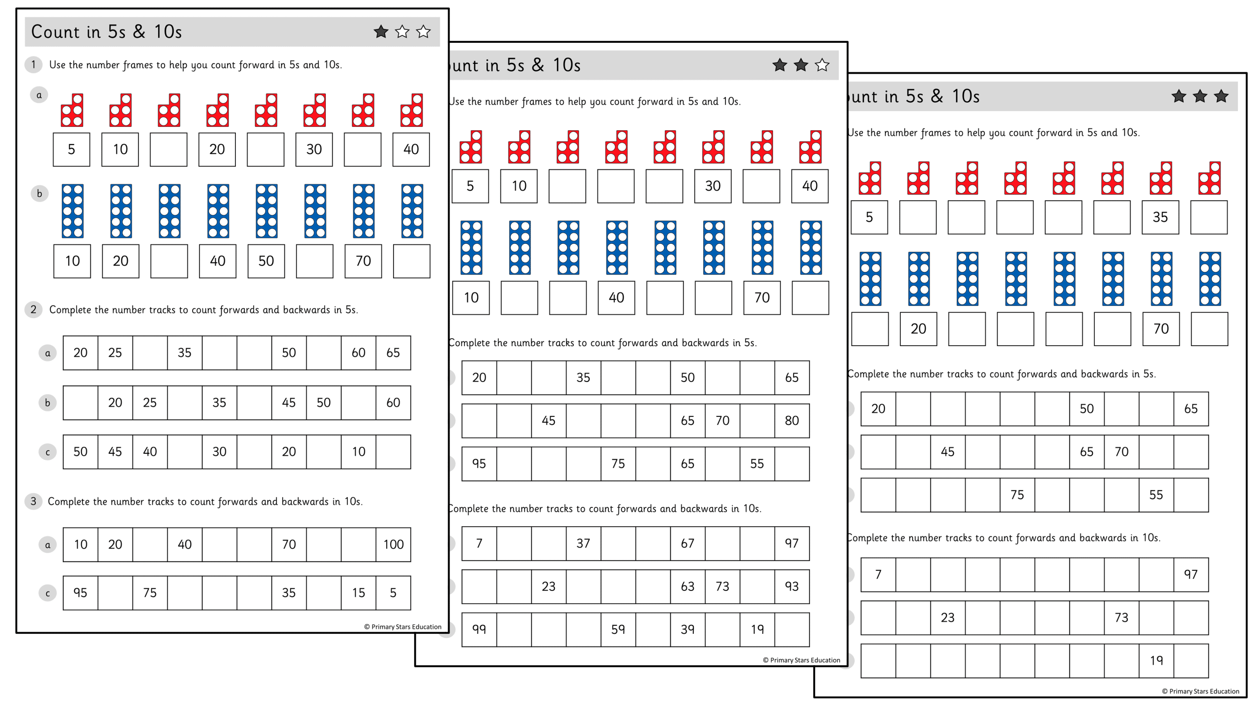 count in 5s and 10s worksheets primary stars education