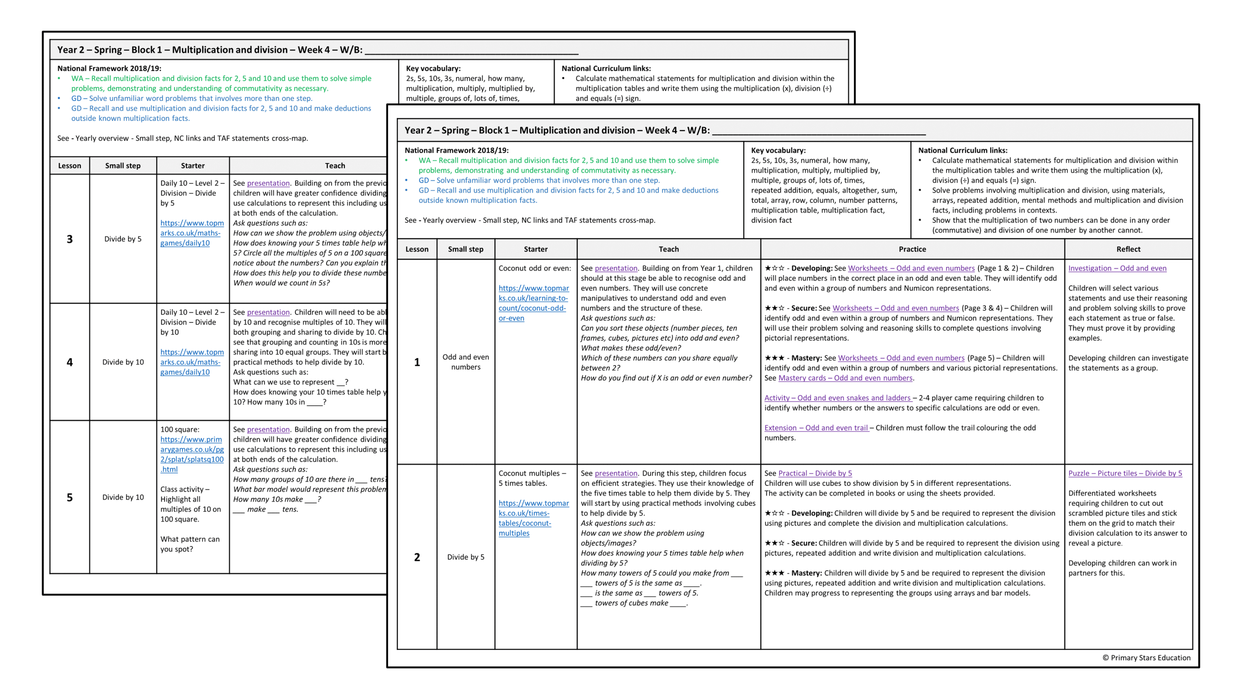 multiplication and division week 4 lesson plan primary stars education