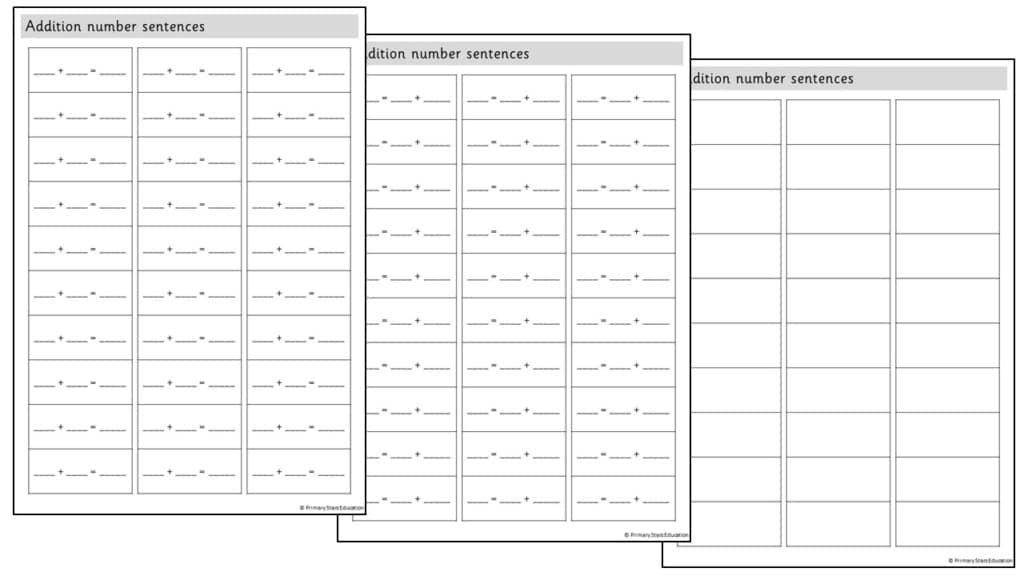 Addition number sentences Template Primary Stars Education